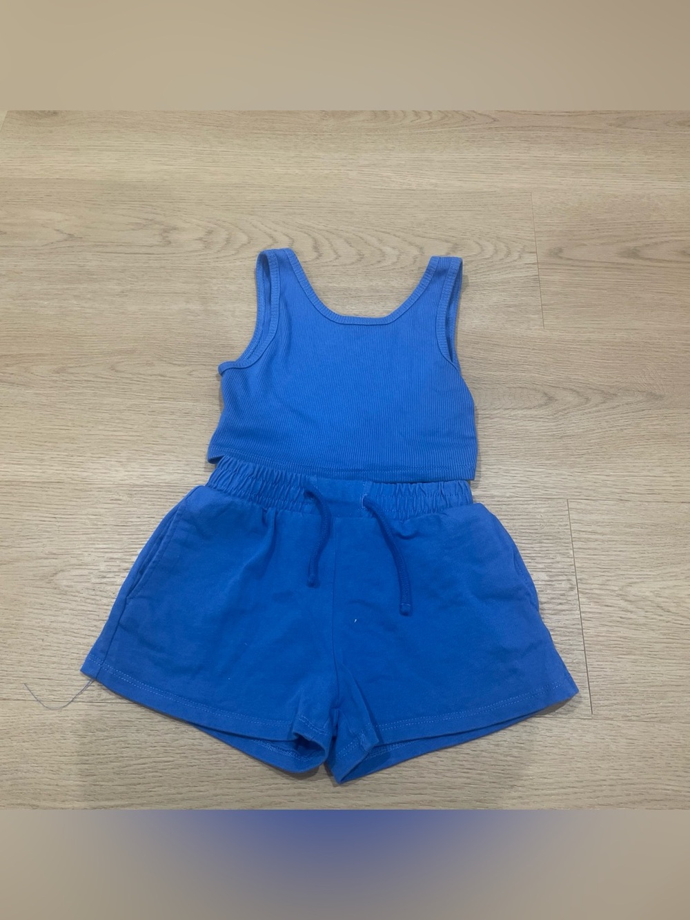Zara Bright Blue Ribbed Tank and Drawstring Shorts Set